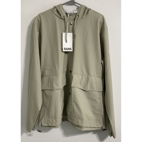 RAINS Jackets & Blazers - Rains Jacket Unisex Women's Men's L Cement Snap Front Short Hooded Coat NEW